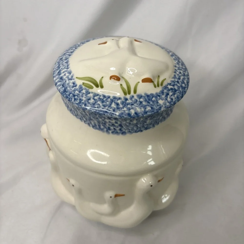 Vtg 1980s Country Ceramic‎ Duck Sugar Canister Cottagecore Shabby Chic No Flaws